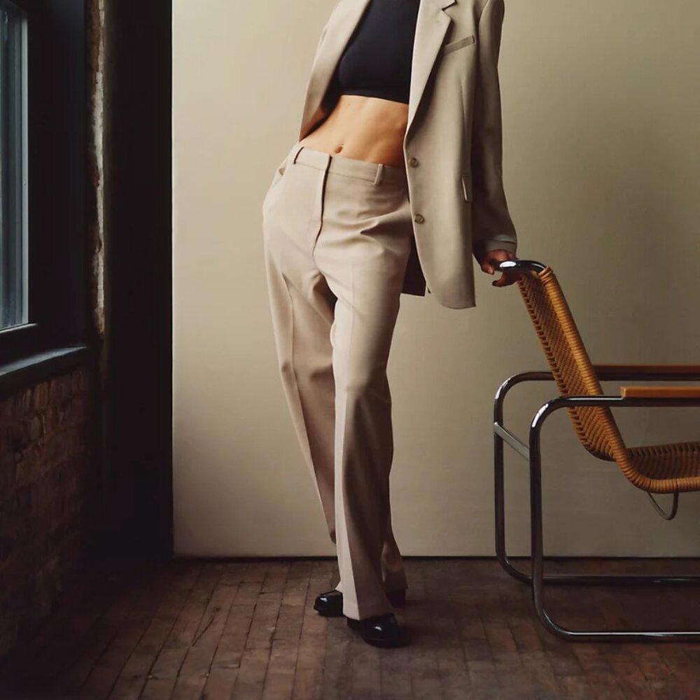 Aritzia Babaton Agency Wide Leg Wool Trousers - Taupe - 0